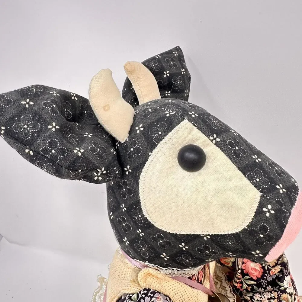 Vintage Handmade Primitive Fabric Cow Doll Country Folk Art Farmhouse Decor 18